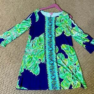 LILLY PULITZER ~ Sapphire blue and teal Cold Shoulder A-line SWING DRESS M